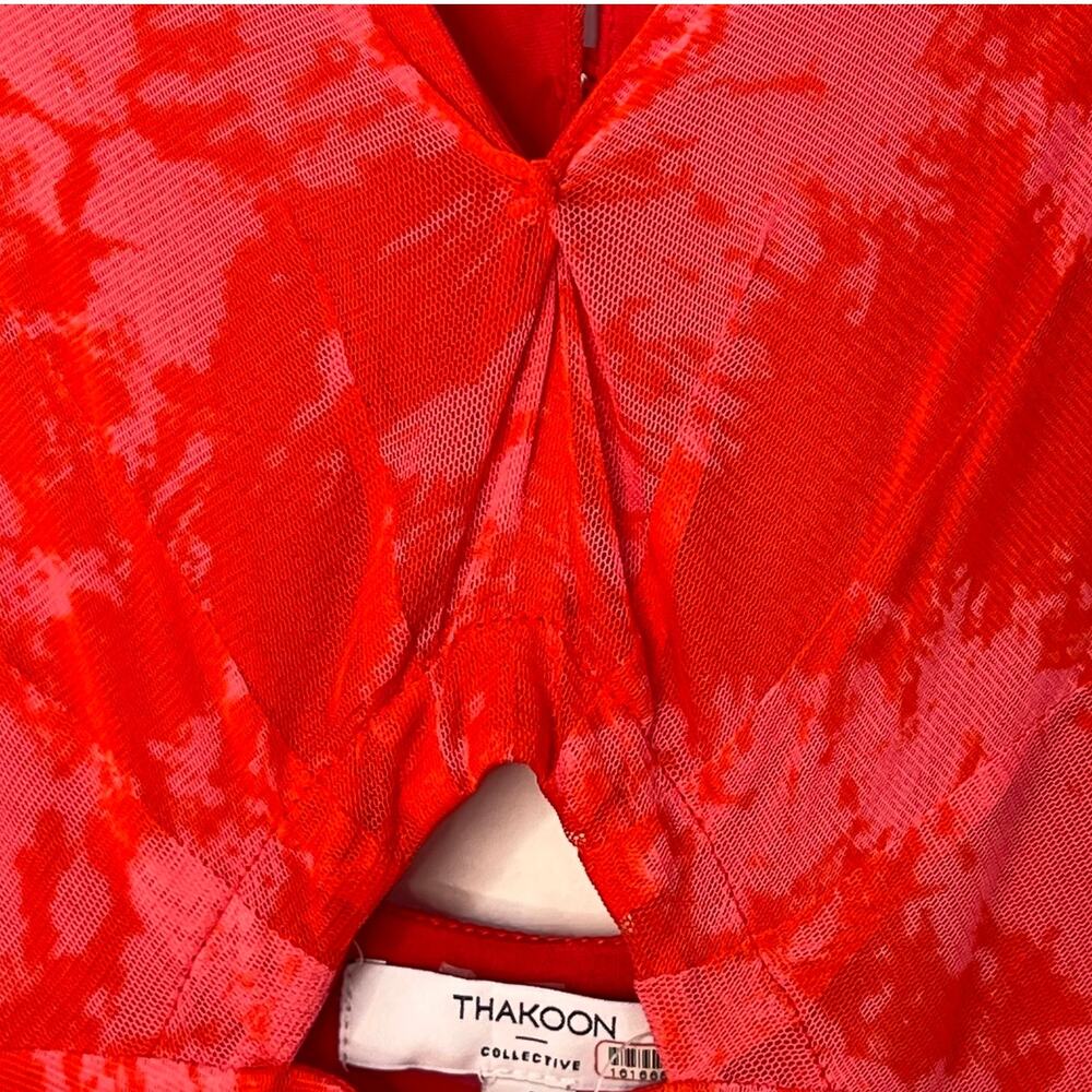 Thakoon Collective Sleeveless Double V Neck Cocktail Midi Dress Red Size 4 - Picture 3 of 16